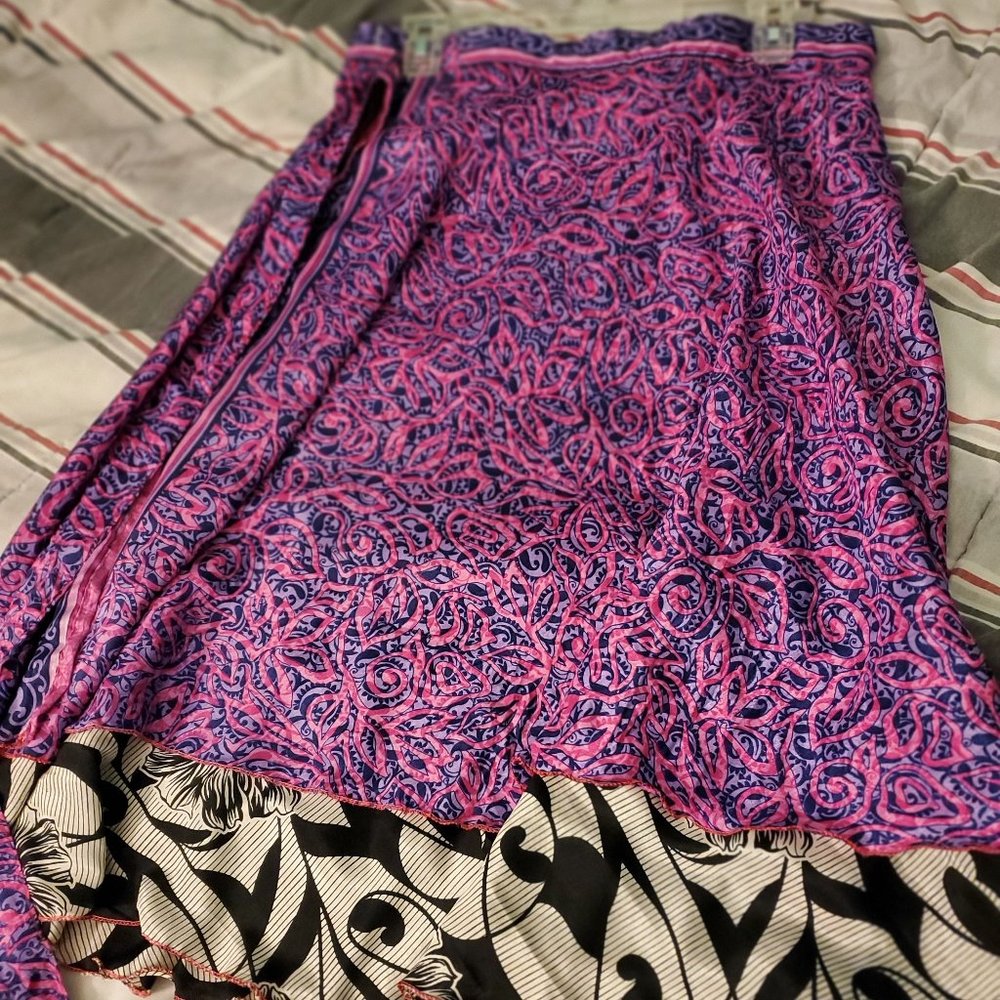 Silk reversible wrap skirt